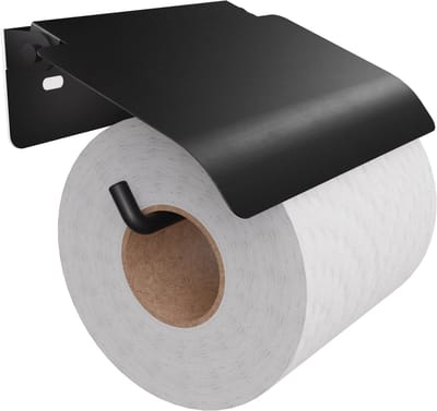 Minismus WC Rolhouder Zwart met Klepje - Toiletrolhouder Zelfklevende Wandmontage Bevestig met Plakstrip of Schroeven