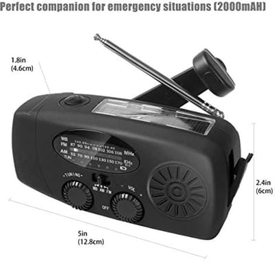 Noodradio met Zaklamp - Weer radio - Veilig en voorbereid - Oplaadbaar op 3 manieren - 2000mAh capaciteit - Zwart