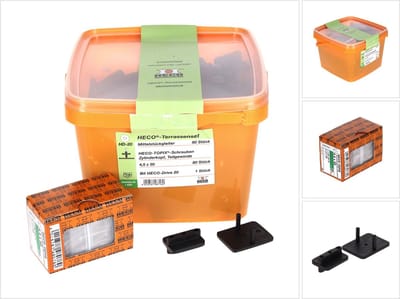 HECO terrasglijderset middenstuk 80-delig ( 48716 ) met HECO TOPIX 4,5 x 50 mm HD 20 schroeven set in kunststof doos