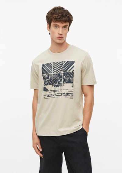 Zachte katoenen T-shirt met print aan de voorkant en geribbelde rand met artistiek motief s.Oliver
