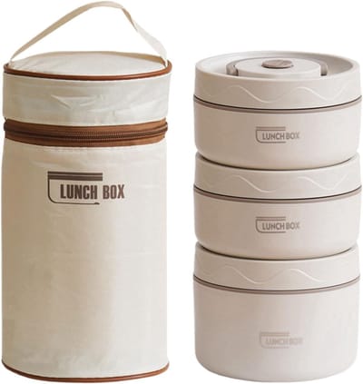 Rvs Lunchbox - Bento Box - Warm Eten - Dubbele Laag - 3 Stuks - Wit
