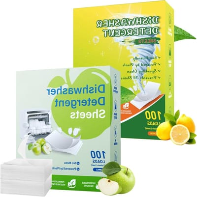 Krachtige afwasmachinevellen, 200 stuks, biologisch afbreekbaar, zonder chemicaliën, citroen- en appelscent, snel en effectief reinigen zonder resten