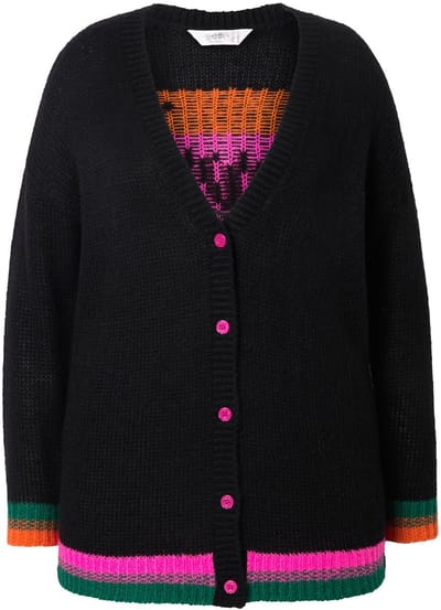 Angel of Style - Dames - Cardigan Loose Fit Happy-tekst op de achterkant - Zwart - Maat 46+