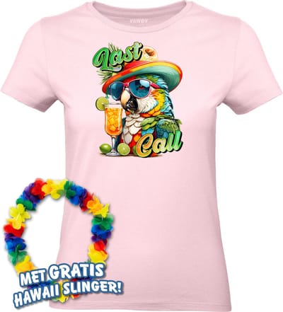 Dames t-shirt Last Call | Toppers in Concert 2024 | Club Tropicana | Hawaii Shirt | Ibiza Kleding | Lichtroze Dames | maat XS
