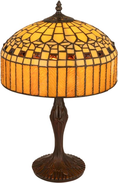 Tiffany tafellamp Klassiek - Crème-amber - Ø 30,5 cm - Glas in lood - Warm licht - Geometrisch | RORUVERA