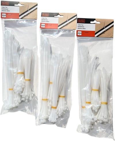 BLACK + DECKER KABELBINDERS, TIE-WRAPS, 3 Pakken van 200 st Assortie BUNDELVOORDEEL