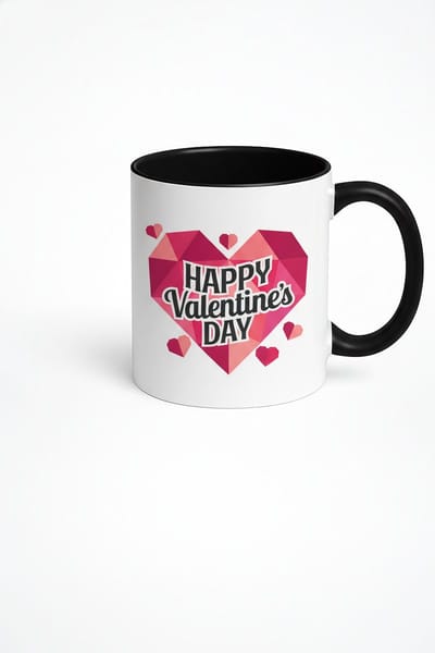 Valentijnsdag Mok 'Happy Valentine's Day' met Geometrisch Hart - Perfect Cadeau