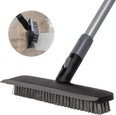 CLEANLY Schrobber en Vloertrekker met Steel - Schoonmaakborstel - Schuurborstel - Schrobber met Steel - Schrobborstel - Luiwagen - Verstelbaar 116-144 cm - Breedte 30,5 cm - Zwart, Grijs
