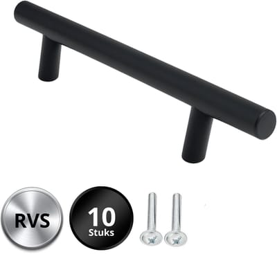 10X Handgrepen Zwart RVS - Boormaat 128mm - Kastgrepen