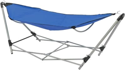 Hangmat met Standaard - Tuinmat Strandmat - Ontspannen Buiten - Inklapbaar Snel Opgezet - 1 persoon - Blauw