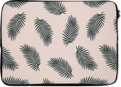 Laptophoes 13 inch - Zomer - Bladeren - Roze - Laptop sleeve - Binnenmaat 32x22,5 cm - Zwarte achterkant