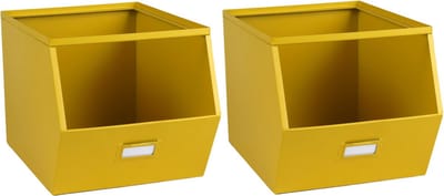 Urban Living Stapelbare opbergmand - 2x - Open Metal Box - 23 x 32 x 21 cm - metaal - geel