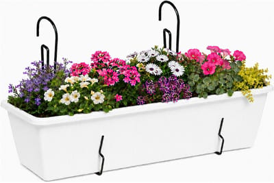 Geli Plantenbak Balcony - wit - met metalen ophangbeugels - 60 x 18 x 15 cm - hard kunststof - langwerpig -