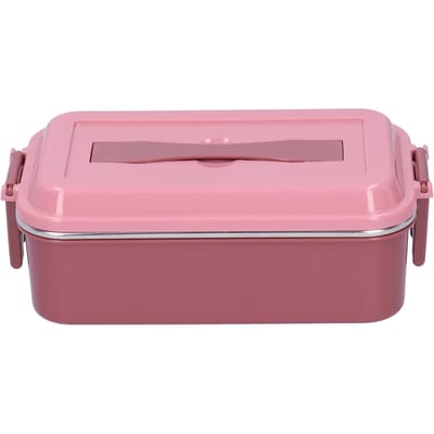 304 Roestvrijstalen Lunchbox Rechthoekig Geïsoleerd Draagbaar Bento Box met Handvat Enkellaags pink