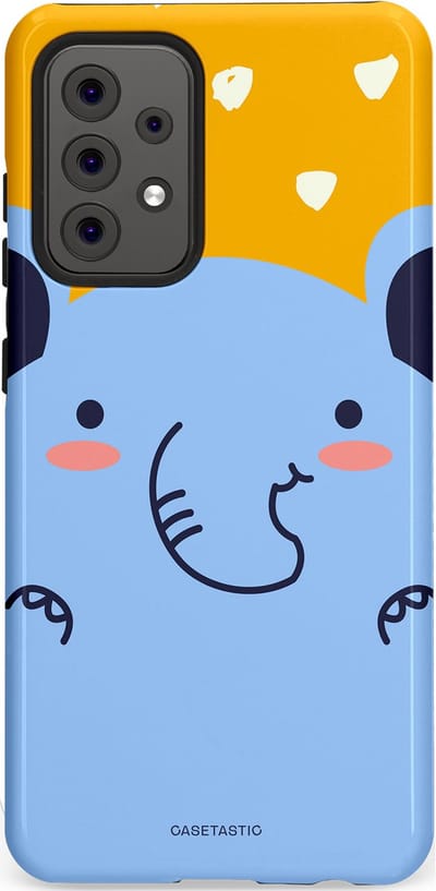 Casetastic hoesje geschikt voor Samsung Galaxy A52 (2021) 5G / Samsung Galaxy A52 (2021) 4G - Dubbellaagse bescherming - Knuffel van olifant - Fashion Case - Lichtblauw Okergeel