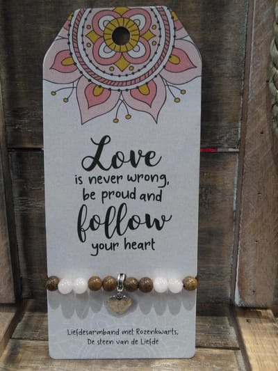 Armband - Follow your heart - Vriendschapsarmband - Rozenkwarts