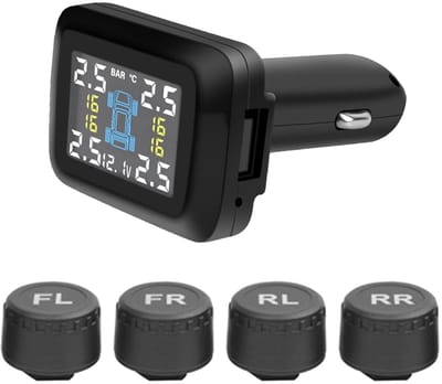 LISM-Draadloos bandenspanningscontrolesysteem – 4 externe sensoren + kleuren-lcd-display, geschikt voor personenauto's, SUV's en vrachtwagens.