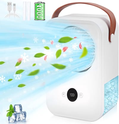 Draagbare Airconditioner met Aromatherapie 4000mAh 4-in-1, Mini Luchtkoeler Airconditioning Stille, Ventilator met luchtbevochtiger sproeifunctie 4 Standen, Air Cooler voor kamer kantoor camping