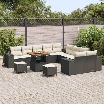 vidaXL - Tuinbank - Set - 13 - st - Zwart - en - Crème - poly - rattan