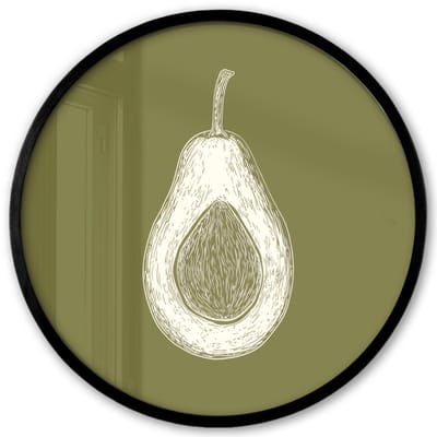 Poster in lijst Rond - Fotolijst 40x40 cm - Posters - Avocado - Minimalistisch - Illustratie - Groen - Ronde posterlijst zwart - Decoratie - Wanddecoratie woonkamer - Muurdecoratie slaapkamer