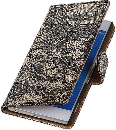Lace Bookstyle Wallet Case Hoesjes Geschikt voor Sony Xperia Z4 Z3+ Zwart
