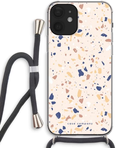 Case Company® - Hoesje met koord geschikt voor iPhone 12 hoesje met Koord - Terrazzo N°23 - Telefoonhoesje met Zwart Koord - Bescherming aan alle Kanten en Over de Schermrand