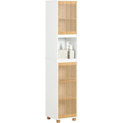 SoBuy BZR127-W Badkamerkast - Witte Hoge Kolomkast met Planken