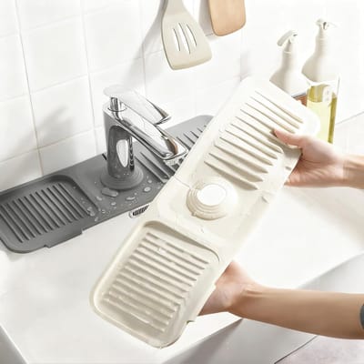 2 stuks waterkraan afdruipmat 39,5 x 11,7 x 1 cm, opvouwbare siliconen waterkraanmat waterkraanmat voor keuken gootsteen spatbescherming gootsteen druppelbescherming, voor keuken en badkamer