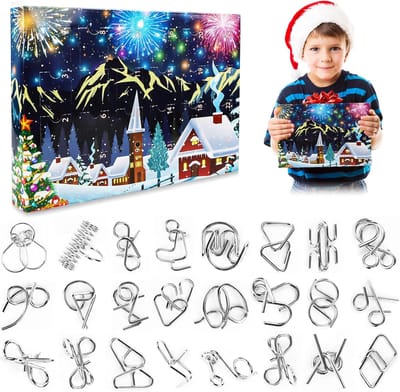 Adventskalender 2025 - Puzzel met 24 stukjes - IQ Game Puzzelring - Aftelkalender voor 24 dagen - Kerst Blind Box - Cadeau voor volwassenen, studenten en kinderen