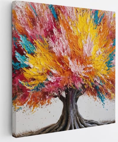 Saammp Canvas Schilderij - Kleurrijke boom - Abstract - 20x20 - Foto op canvas - Wanddecoratie - Muurdecoratie Woonkamer - Slaapkamer decoratie - Canvas Print