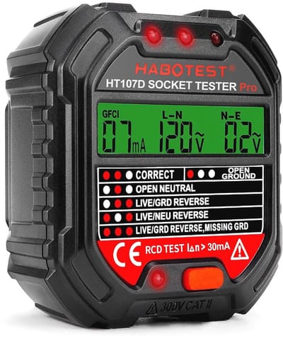 Stopcontacttester met RCD-test en LCD-voltage-display - Lekspannings- en stroomindicator voor foutdiagnose 48-250V