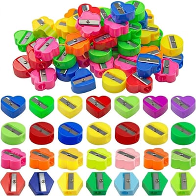 Multicolor puntenslijper set 50 stuks – geometrische vormen hart rond bloem – handmatige zakformaat puntenslijpers voor kinderen en school gebruik – kleurrijke mix slijpers assortiment