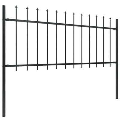 vidaXL - Tuinhek - met - speerpunt - staal - 337x80 - cm - zwart