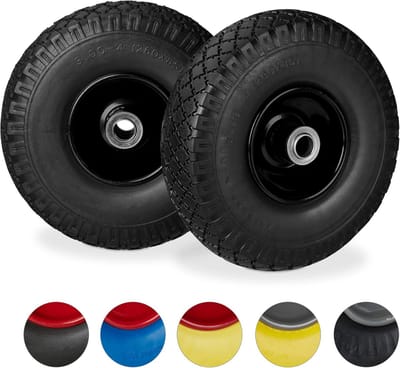 Famanu - Set van 2 steekwagenwielen 3.00-4, 100 kg draaglast, stalen velg, as Ø 20 mm, 260 x 85 mm – Zwart