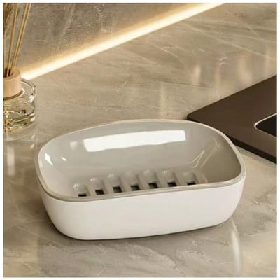 Porte-savon double couche multifonction - Boîte à savon en plastique PP, Fond perforé antidérapant, Conception à séchage rapide sans résidus, Convient pour 99% des tailles de savon White Background With Gray Mesh - 1 Piece multicolore