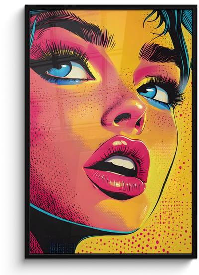 Poster in lijst - Fotolijst 80x120 cm - Posters - Close-up - Vrouwengezicht - Stippen - Geel - Posterlijst zwart - Decoratie - Wanddecoratie woonkamer - Muurdecoratie slaapkamer