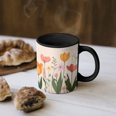 Magische Mok - Foto op Warmte Mokken - Koffiemok - Pasteltinten - Bloemen - Illustratie - Magic Mok - Beker - 350 ML - Theemok