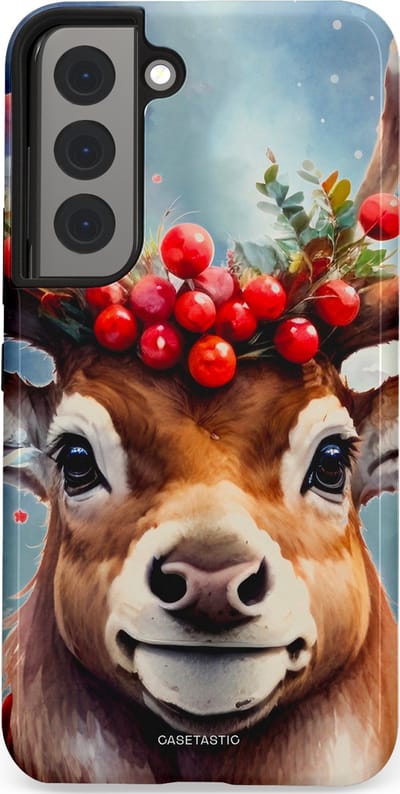 Casetastic hoesje geschikt voor Samsung Galaxy S22 - Dubbellaagse bescherming - Rudolph het Kerst Rendier - Fashion Case - Zilver Taupe Donkergrijs Perzik