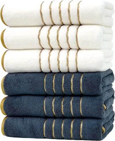 Livano Handdoeken Set - Hotelkwaliteit - Handdoek - Towel - Donkergrijs & Wit - 6 Stuks
