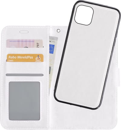 Hoesje - 2 in 1 - Geschikt voor Apple iPhone 12 Mini - Met Uitneembare Hard Cover - Bookcase - Wallet Case - Met Pasjeshouder - Book Case - Uitneembaar - Pashouder - Kunstleer - Wit