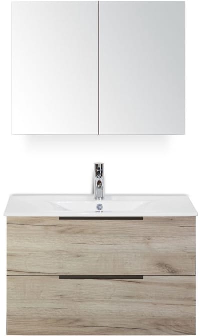 Seville Badmeubelset 80 cm - Craft Oak Edge Greep - Wastafel Enjoy met Spiegelkast