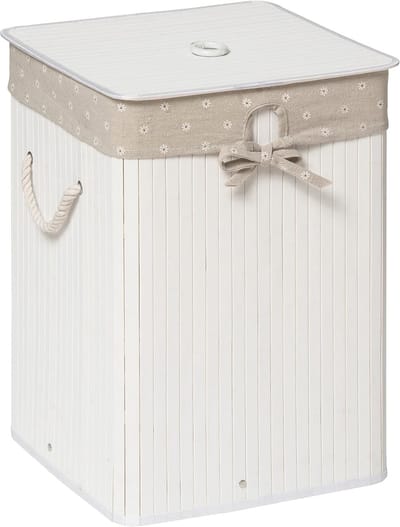 Wasmand Vierkant - Kledingmand Linnen - Opbergen Kleding - Natuurlijke Materialen - 35x35x50 cm - Wit