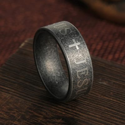 Vintage Heren Roestvrij Staal Bijbelvers Jezus Kruis Ringen Voor Mannen Christelijk Kruis Religieuze Ring Heren Amulet Sieraden 8 gray