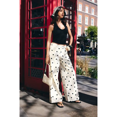boohoo Dames Polkadot Jeans Met Hoge Taille En Wijde Pijpen | Ecru | Maat: 34