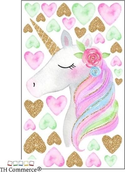 Muursticker - Unicorn Eenhoorn met hartjes - kinderkamer - Babykamer - muurdecoratie - meisjeskamer- TH commerce - 41137