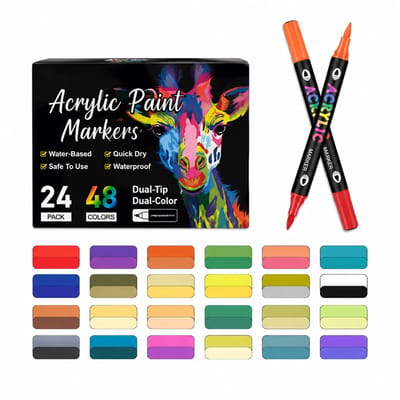 Acrylstiften - 24 stuks 48 kleuren - dubbelzijdig met flexibele punten - voor tekenen - geschenkverpakking