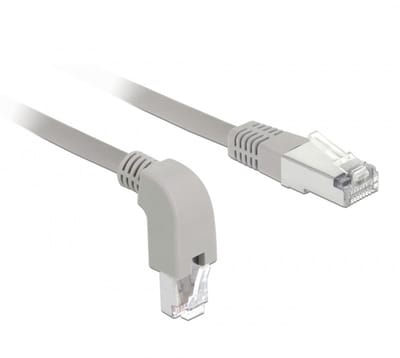 S/FTP CAT6a 10 Gigabit netwerkkabel haaks naar boven / recht / grijs - LSZH - 0,50 meter