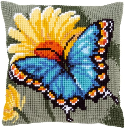 Vervaco - Kruissteekkussen kit - Vlinder met gele bloem - PN-0156041 - Borduren - Borduurpakket - Borduurpakket volwassenen - Borduurpakket kind
