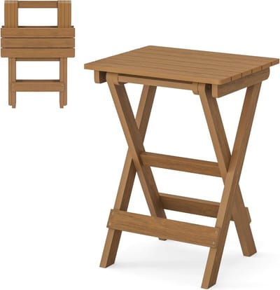 Opvouwbare bijzettafel - Buiten tafeltje - Terras en tuin - Weerbestendig HDPS plastic - 51x41x69 cm - Teak houtnerf