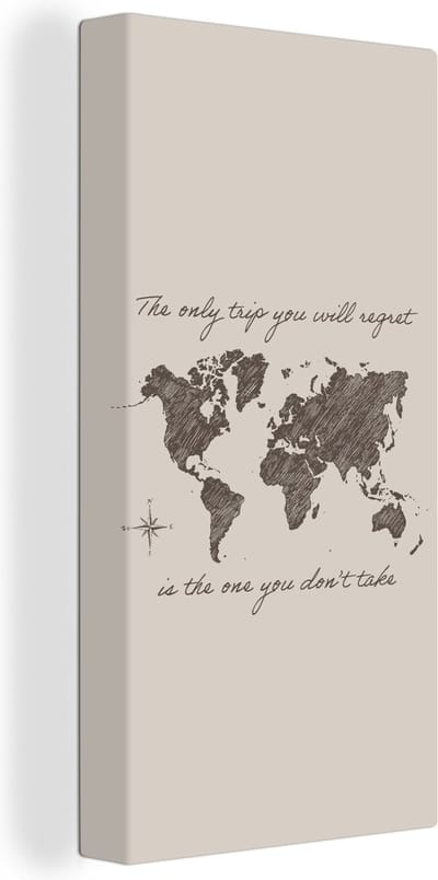 Canvas Schilderij Spreuken - Quotes - The only trip you will regret is the one you don't take - Reizen - 20x40 cm - Wanddecoratie